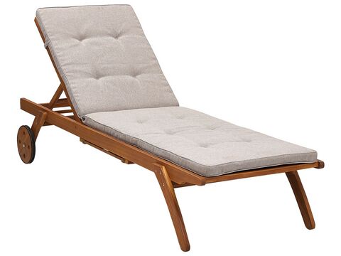 wooden reclining sun lounger with cushion beige cesana beliani no