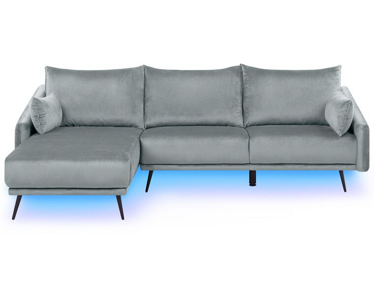 Right Hand Velvet Corner Sofa LED Grey VARDE_754449