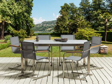 6 Seater Garden Dining Set Grey Glass Top with Grey Chairs COSOLETO