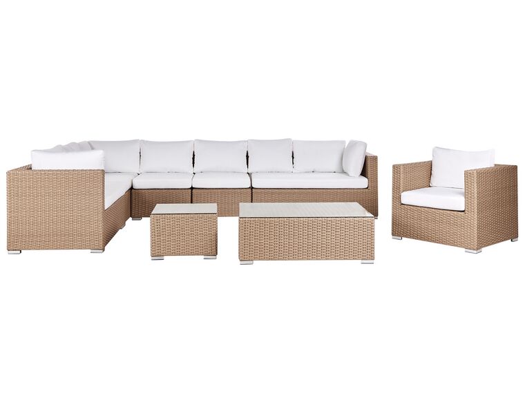 Lounge Set Rattan sandbeige 8-Sitzer modular Auflagen cremeweiß XXL_905099