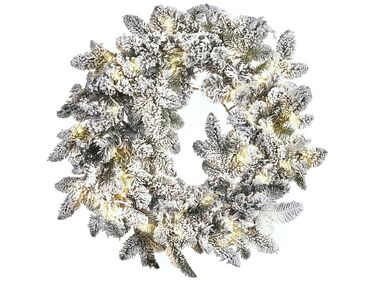 Weihnachtskranz weiß mit LED-Beleuchtung Schnee bedeckt ⌀ 70 cm SUNDO