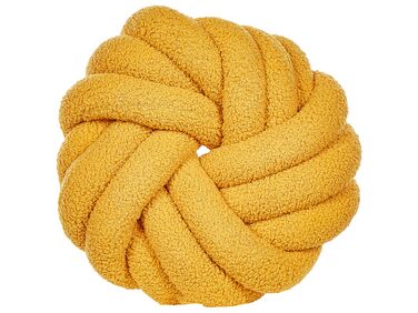 Coussin nœud en tissu bouclé jaune 31 x 11 cm AKOLA
