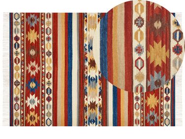 Kelim Teppich Wolle mehrfarbig 160 x 230 cm orientalisches Muster Kurzflor JRARAT