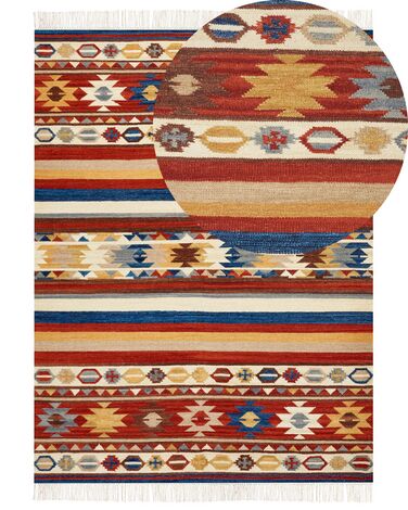 Kelim Teppich Wolle mehrfarbig 160 x 230 cm orientalisches Muster Kurzflor JRARAT