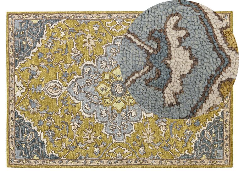 Vlnený koberec 140 x 200 cm žltá/modrá MUCUR_830692