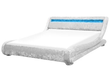 Sametová vodní postel s LED 180 x 200 cm stříbrná AVIGNON