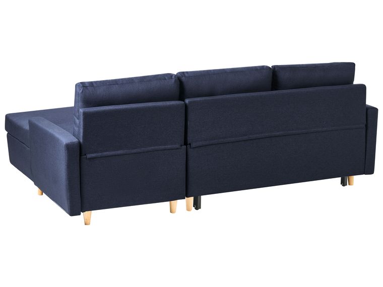Left Hand Corner Sofa Bed with Storage Navy Blue FLAKK Beliani.co.uk