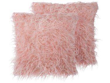 Conjunto de 2 almofadas decorativas em pele sintética rosa 45 x 45 cm DAISY