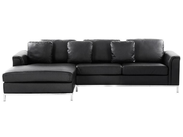 Right Hand Leather Corner Sofa Black OSLO_693522