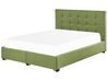 Fabric EU Double Size Bed with Storage Green LA ROCHELLE_832956