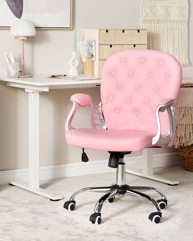 Swivel Faux Leather Office Chair Pink PRINCESS