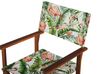 Set of 2 Acacia Folding Chairs and 2 Replacement Fabrics Dark Wood with Grey / Flamingo Pattern CINE_819351