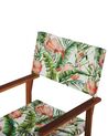 Zestaw 2 krzeseł ogrodowych i 2 wymiennych tkanin ciemne drewno akacjowe z szarym / wzór we flamingi CINE_819351