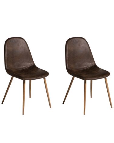 Conjunto de 2 sillas de comedor de piel sintética marrón oscuro/madera clara BRUCE