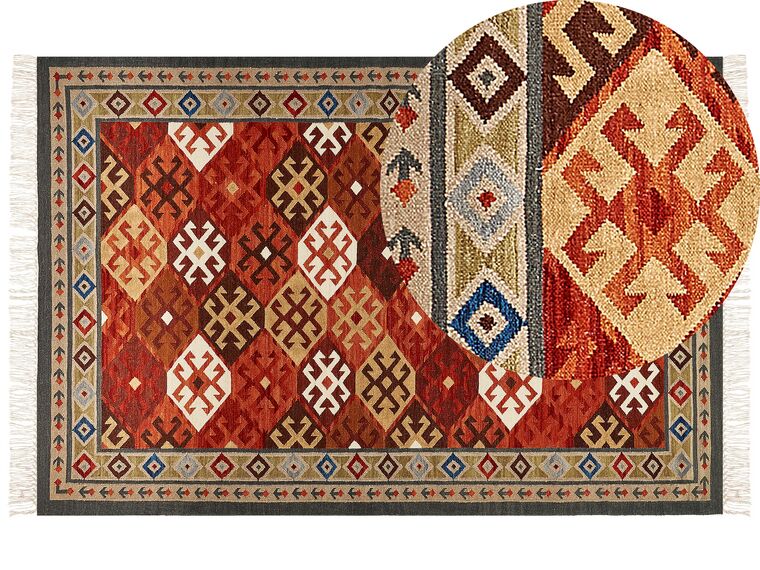 Alfombra kilim de lana rojo/naranja/blanco/beige 200 x 300 cm URTSADZOR_859139