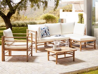 5 Seater Bamboo Garden Corner Sofa Set with Armchair Off-White CERRETO