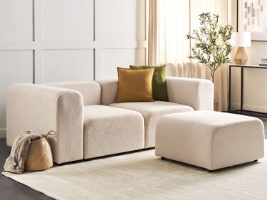 2 Seater Modular Boucle Sofa with Ottoman Beige FALSTERBO