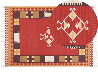 Kelim Teppich Baumwolle mehrfarbig 160 x 230 cm geometrisches Muster Kurzflor PARAKAR