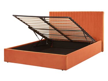 Zamatová posteľ s úložným priestorom 140 x 200 cm oranžová VION