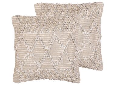 Set of 2 Embroidered Cotton Cushions Geometric Pattern 45 x 45 cm Beige CORYDALIS