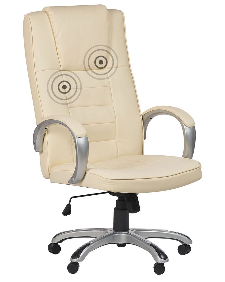Fotel biurowy regulowany z funkcją masażu ekoskóra beżowy GRANDEUR II_816140