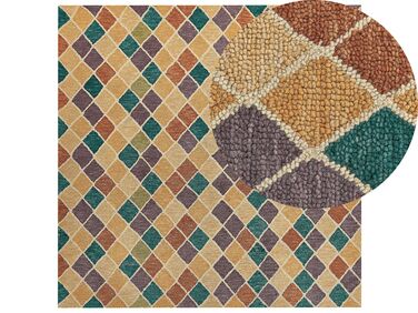 Teppich Wolle mehrfarbig 200 x 200 cm geometrisches Muster Kurzflor KESKIN