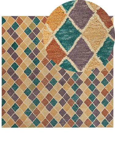Teppich Wolle mehrfarbig 200 x 200 cm geometrisches Muster Kurzflor KESKIN