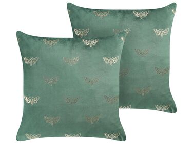 Set of 2 Velvet Cushions Butterfly Pattern 45 x 45 cm Green YUZURI