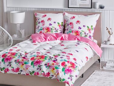 Cotton Sateen Duvet Cover Set Floral Pattern 155 x 220 cm White and Pink LARYNHILL