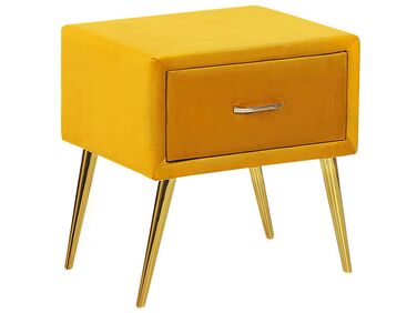 1 Drawer Velvet Bedside Table Yellow FLAYAT