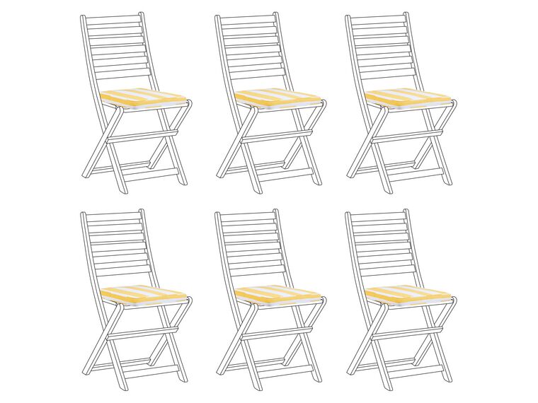 Set of 6 Outdoor Seat Pad Cushions Striped Pattern Yellow and White TOLVE_849051