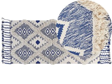 Teppich Bauwmolle beige / blau 80 x 200 cm geometrisches Muster Kurzflor MANAVGAT