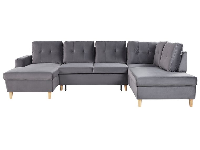Velvet Corner Sofa Bed with Storage Grey LERUM_826090