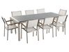 Table de jardin plateau granit gris poli 220 cm 8 chaises blanches GROSSETO_377773
