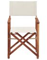 Set of 2 Acacia Folding Chairs and 2 Replacement Fabrics Dark Wood with Off-White / Olives Pattern CINE_819084