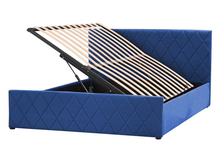 Łóżko z pojemnikiem welurowe 140 x 200 cm niebieskie ROCHEFORT_857355