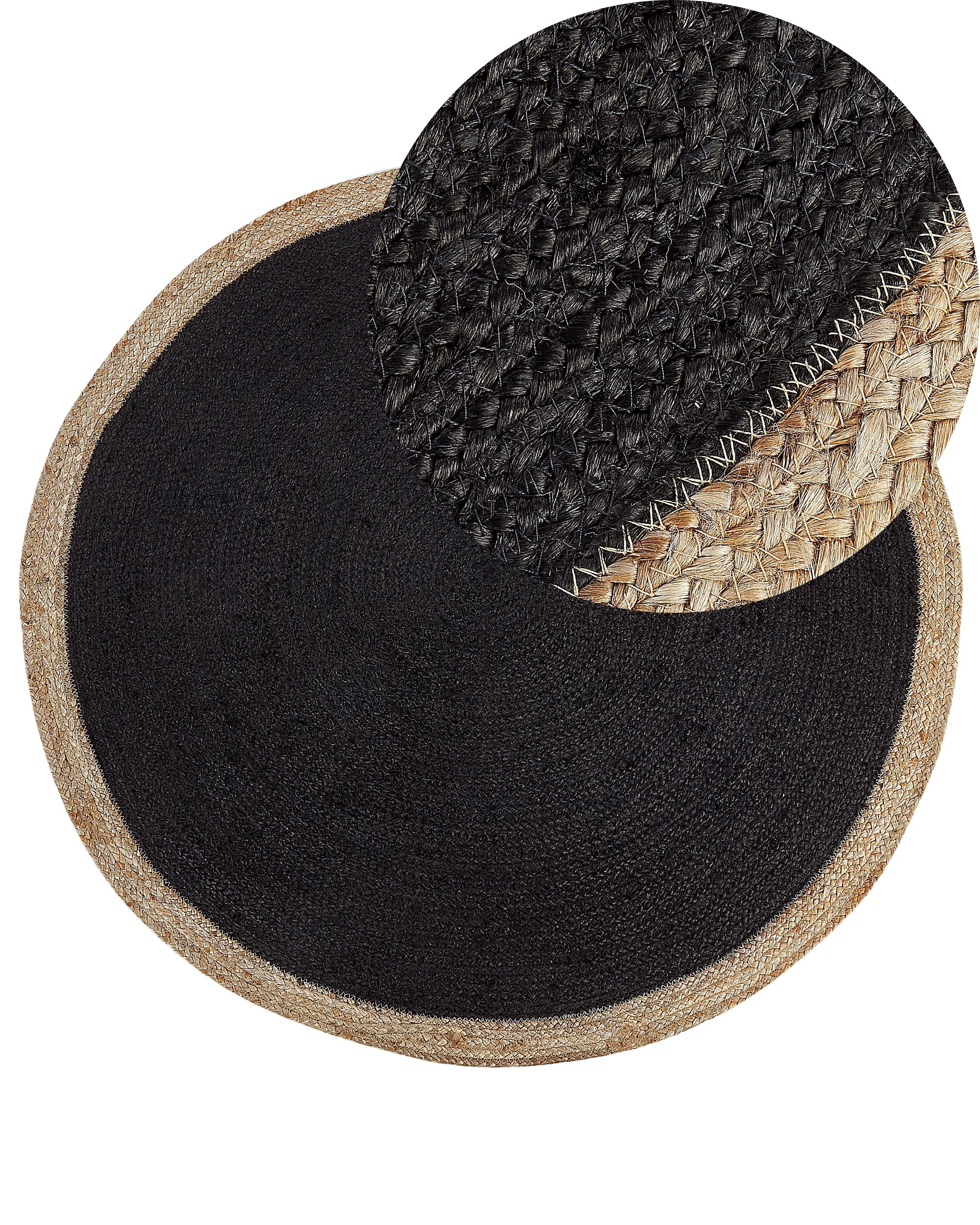 Round Jute Area Rug ⌀ 120 cm Black MENEMEN Beliani.co.uk