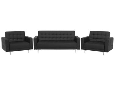 Sofa med 2 Lænestole Kunstlæder Sort ABERDEEN