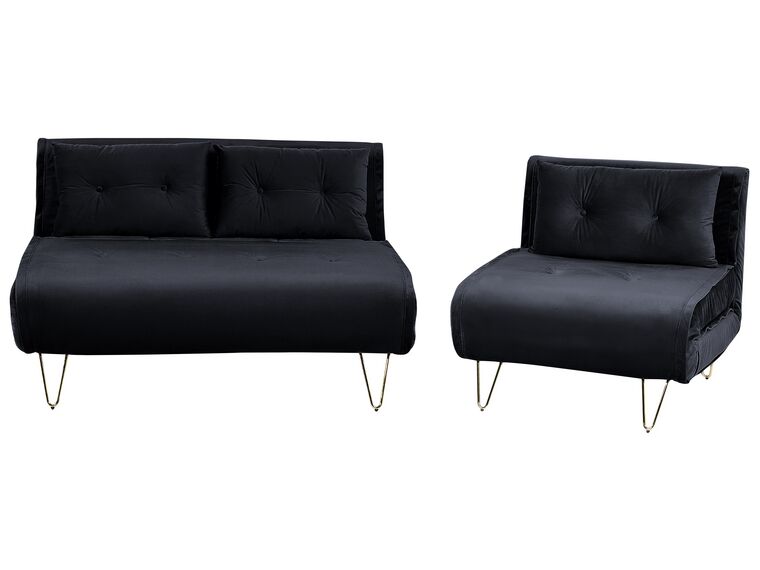 Sofa Set Samtstoff schwarz 3-Sitzer VESTFOLD_851584