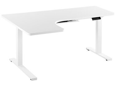 Työpöytä sähkösäädettävä vasenk. valkoinen 160 x 110 cm DESTIN II