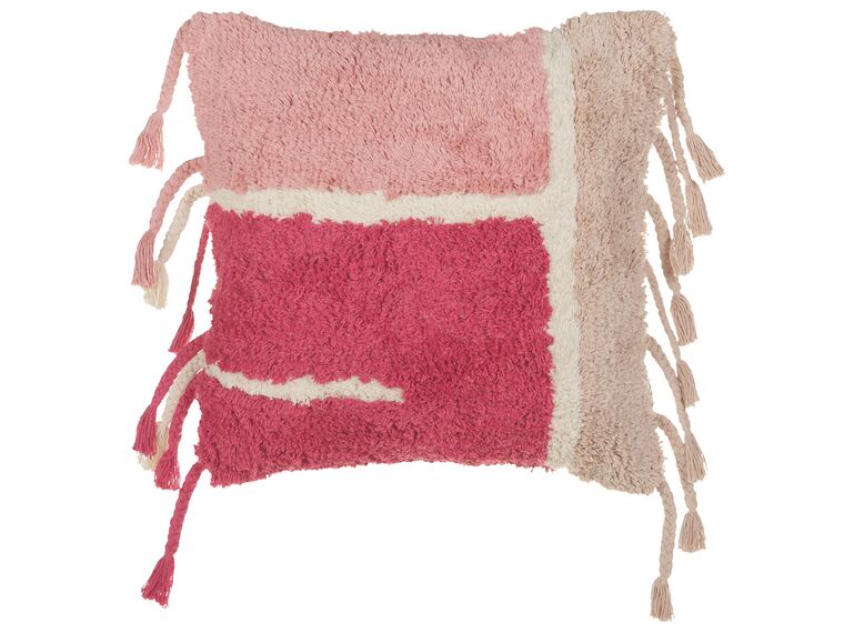 Tufted Cotton Cushion with Tassels 45 x 45 cm Pink BISTORTA_888128