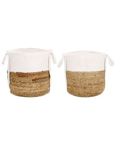 Set of 2 Jute Baskets Natural and White BELLPAT