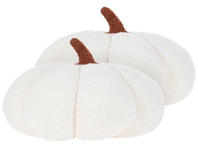 Set of 2 Boucle Cushions Pumpkin ⌀ 35 cm White MUNCHKIN_879549
