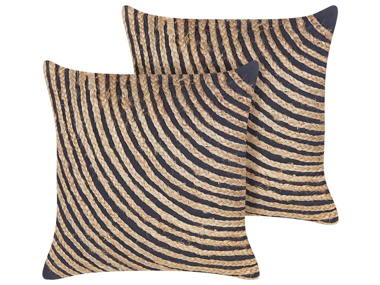 Set of 2 Cotton Cushion with Braided Jute 45 x 45 cm Beige and Black BERGENIA_843187