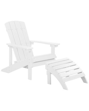 Garden Chair with Footstool White ADIRONDACK