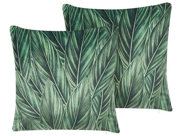 2 welurowe poduszki dekoracyjne w liście 45 x 45 cm zielone DIASCIA_818757