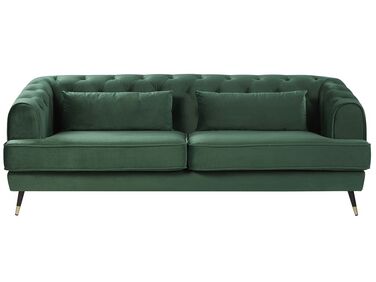 3 Seater Velvet Fabric Sofa Green SLETTA