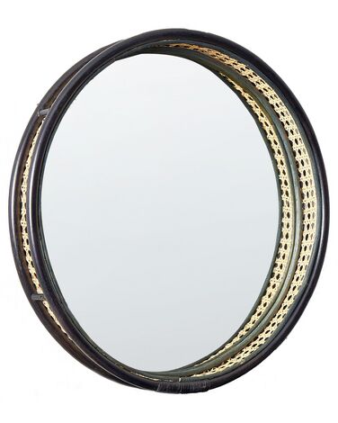 Okrúhle ratanové nástenné zrkadlo ø 60 cm čierne DAKSA