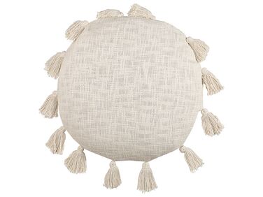 Cotton Cushion with Tassels ⌀ 45 cm Beige MADIA