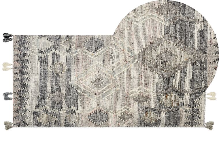 Kelim Teppich Wolle mehrfarbig 80 x 150 cm geometrisches Muster Kurzflor ARATASHEN_859986